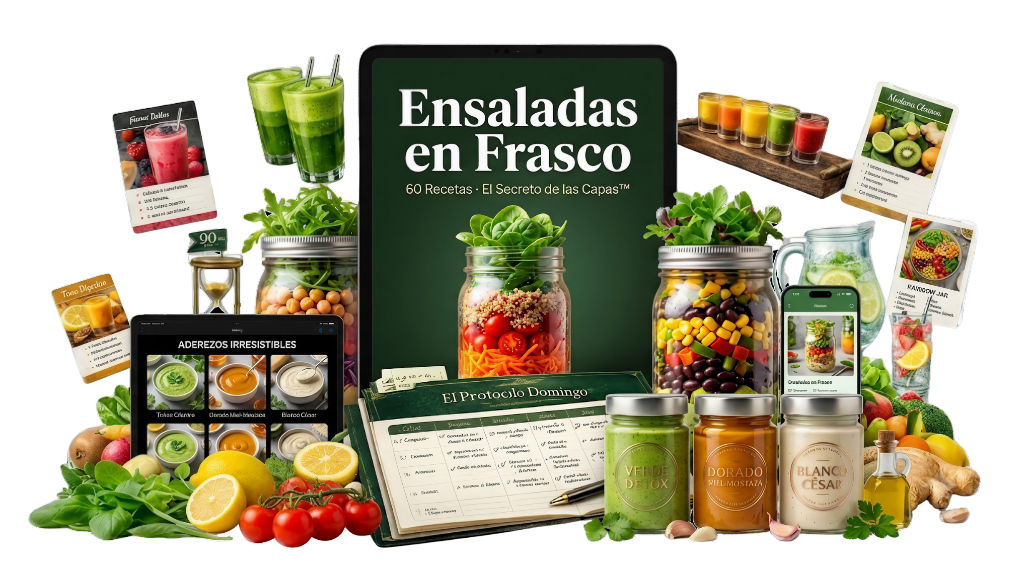 Kit completo — Ensaladas en Frasco + Salsas Caseras + Bonos